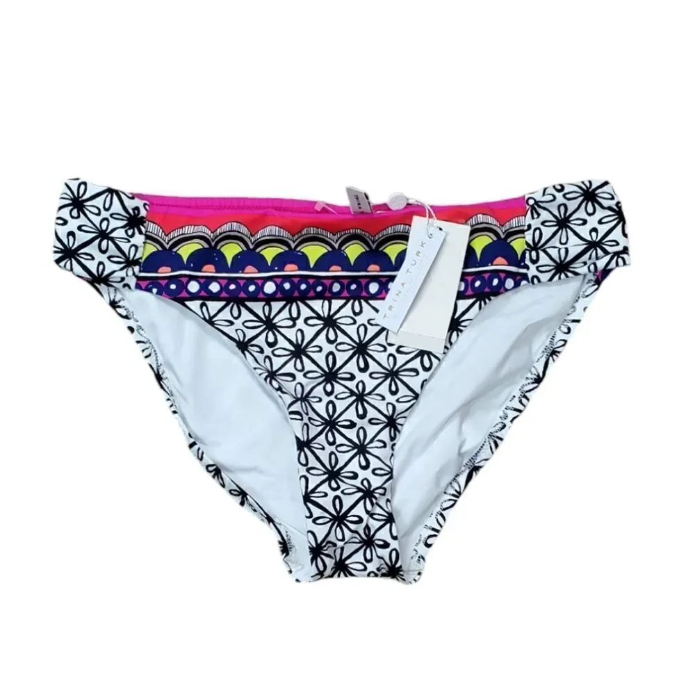 Trina Turk Black & White Floral Bikini Swim Bottoms
